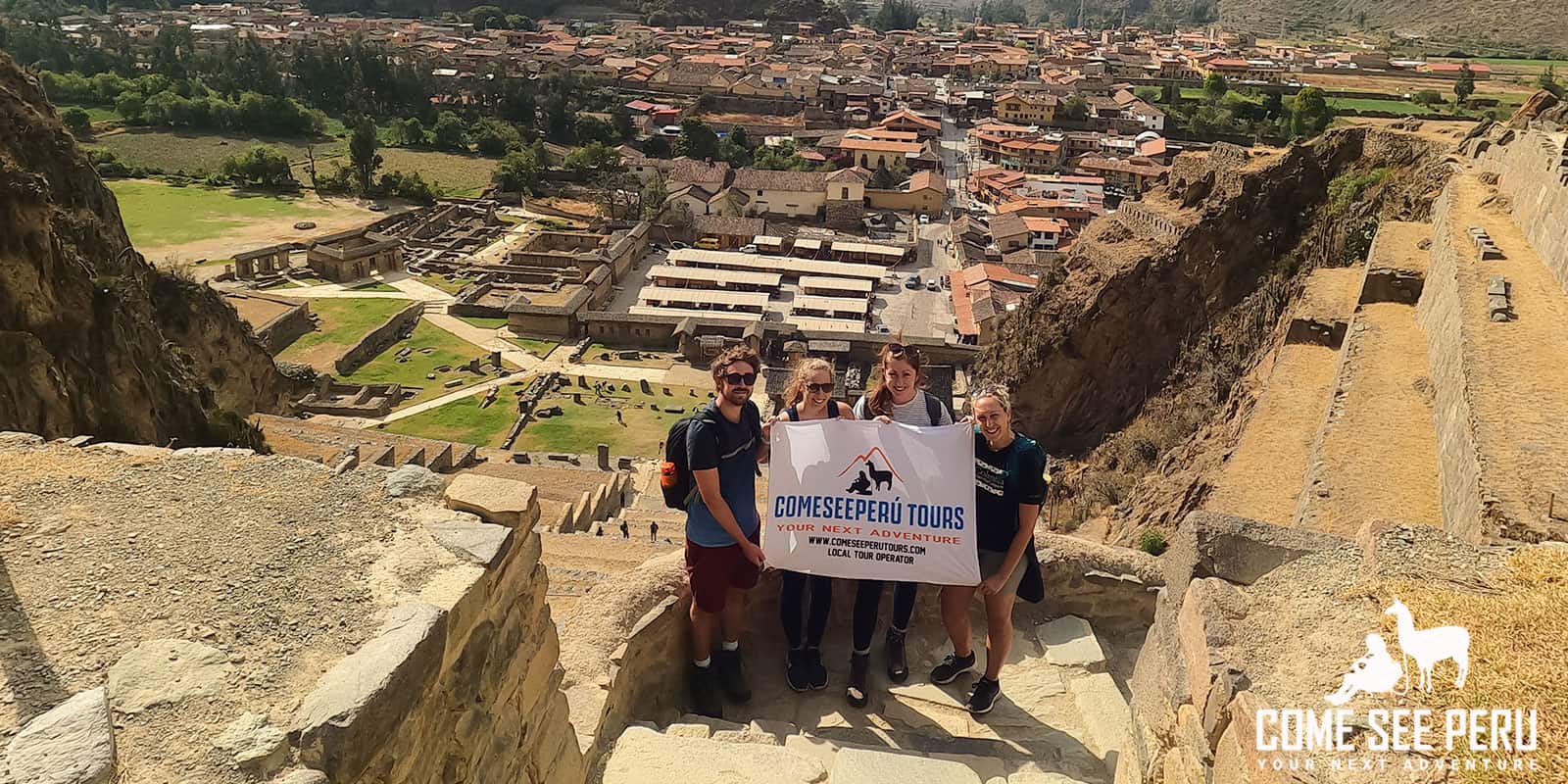 Ollantaytambo ruins with Machu Picchu