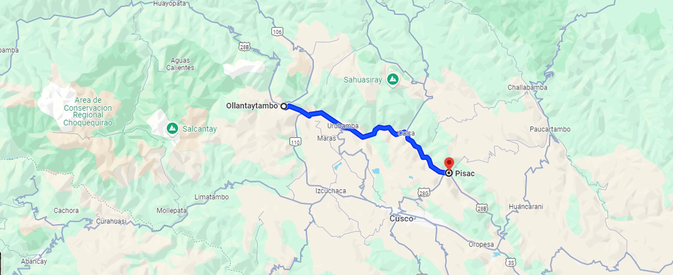 Ollantaytambo to Pisac Map